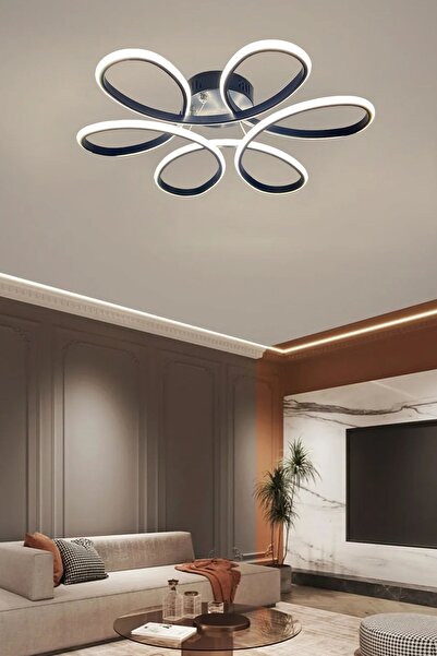 asva aydınlatma Siyah Papatya Modern Üç Renk Işık Ledli Plafonyer Avize