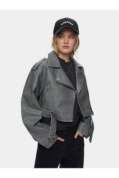 Ltb Pale Effect Cuban Collar Zippered Gray Jacket