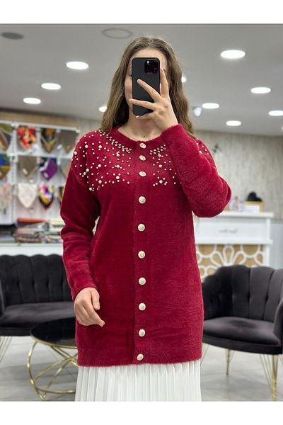 Nefise Angora Pearl Long Jacket