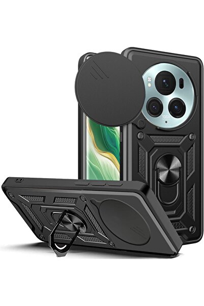Rivor Honor Magic 6 Pro Uyumlu Kılıf Kamera Sürgülü Standlı Yüzüklü Darbe Emi...
