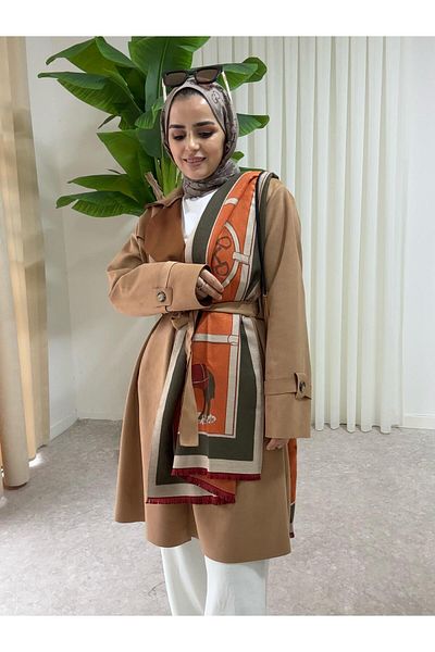 Aselim Hijap Moda Σετ μπουφάν και παντελόνι σε καφέ σουέντ μαλακή ζώνη
