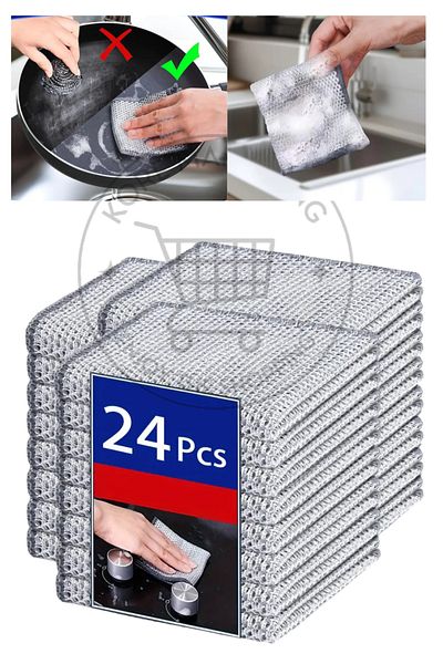 AYLA STAND 24 Pcs Multifunctional Anti-Scratch Wire Dishcloth Dish Wire Rubbing Cloth Steel Wire Dish Towel