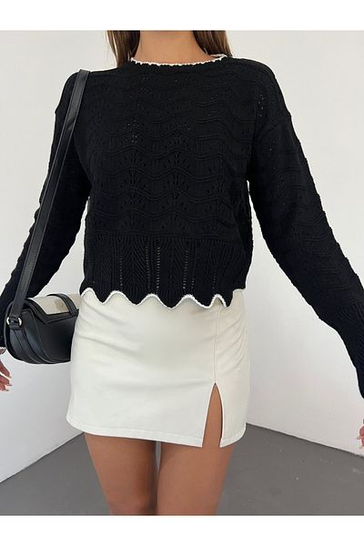Modamorfo Pletený vzor prolamovaný Crop Knitwear Svetr