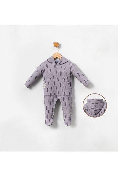 Belemir Kids Printed Waffle Jumpsuit with Hooded Pockets