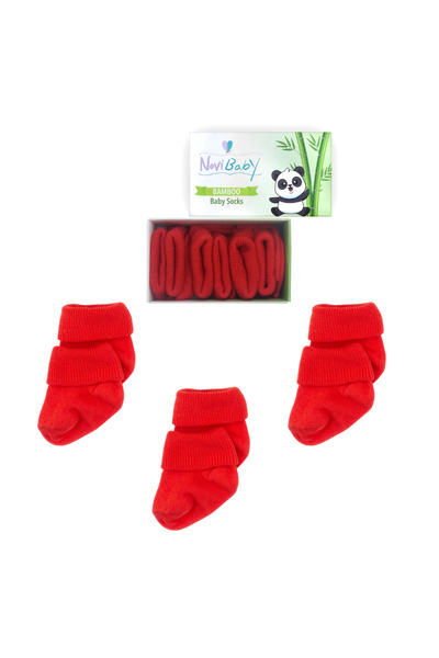 Novibaby 3'lü Bambu Yenidoğan Bebek Çorap I Rudy Kırmızı Kız Erkek Bebek Çorabı