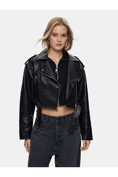 Ltb Pale Effect Cuban Collar Zippered Black Jacket