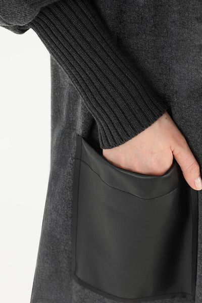 Puane Women's Cross Zippered Shawl Collar Detailed Leather Pocket Cardigan 15189