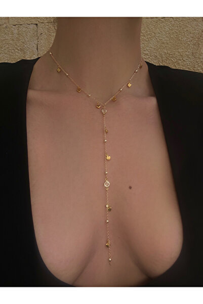 pop up store 14k Altın Kaplama Kalp Detay Uzun Kolye