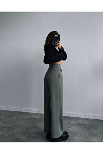 mangis Cırtlı Palazzo Yüksek Bel ayarlanabilir Bel Bol Paça