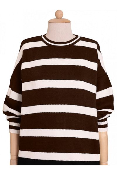 Modamorfo Hijab Knitwear Tunic - Ριγέ, Χειμώνας, Καφέ