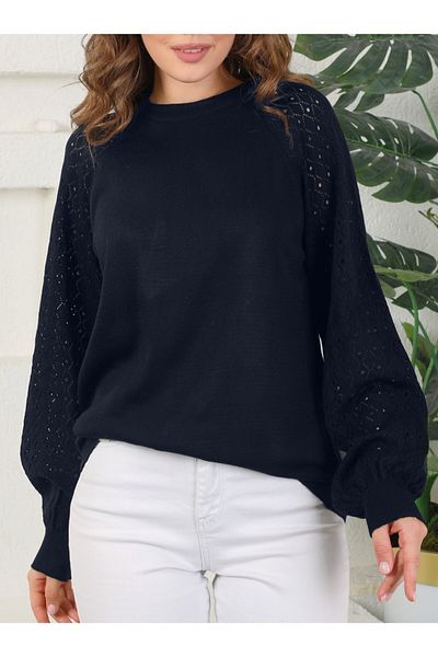 Modamorfo Openwork Sleeve Knitwear Women's Sweater - Navy