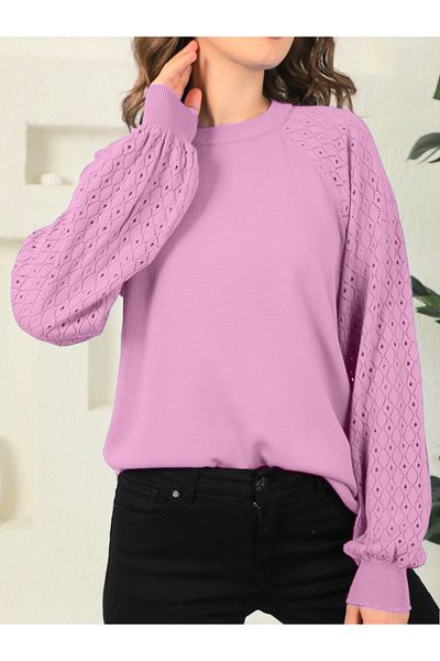 Modamorfo Women's Knitwear Sweater with Openwork Sleeves -Pink