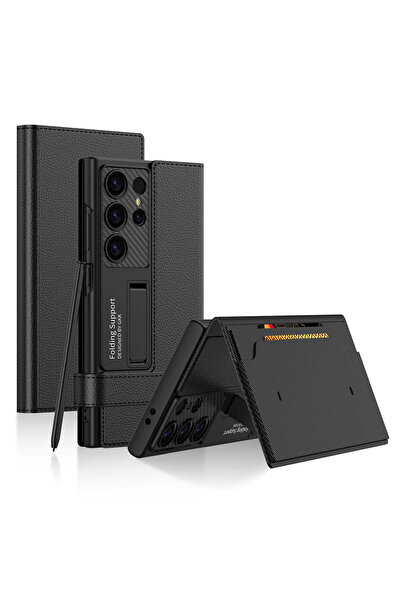 Rivor حافظة سامسونج جالاكسي S24 الترا مع حامل قابل للطي وحامل بطاقات وغطاء جلدي