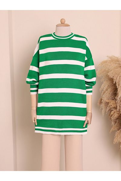 Modamorfo Green Striped Winter Hijab Knitwear Tunic