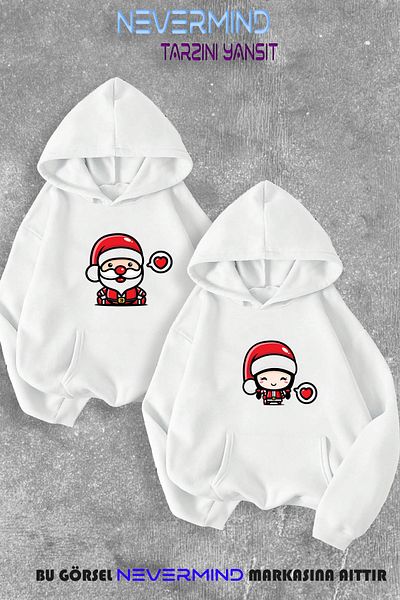 NEVERMIND Santa Claus and Girl Christmas Custom Hooded Sweatshirt Set - Lover Couple Combination