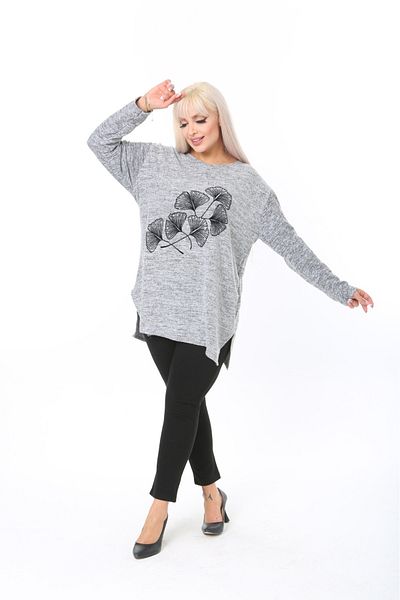 tıgersıze Plus Size Women's Soft Flock Printed Soft Fabric Sweater