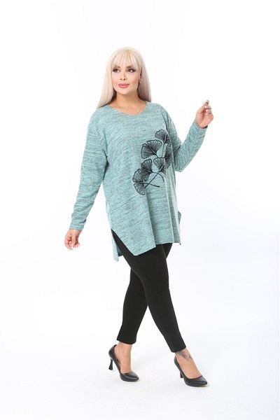 tıgersıze Plus Size Women's Soft Flocking Soft Fabric Printed Sweater