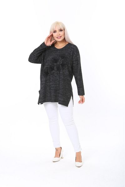 tıgersıze Plus Size Women's Soft Flock Printed Soft Fabric Sweater