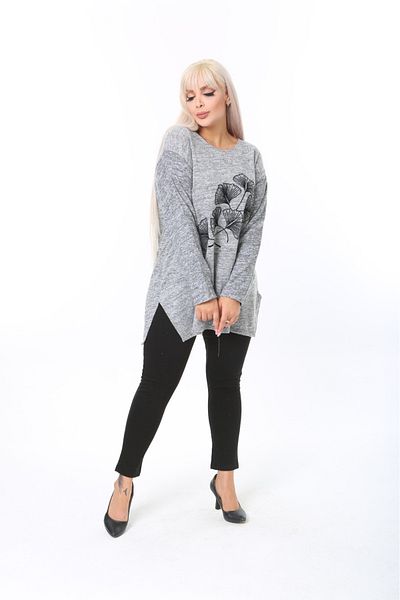 tıgersıze Plus Size Women's Soft Flock Printed Soft Fabric Sweater