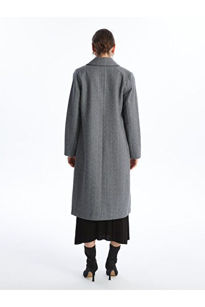 LC Waikiki Gray Jacket Collar Patterned Women's Cashmere Coat