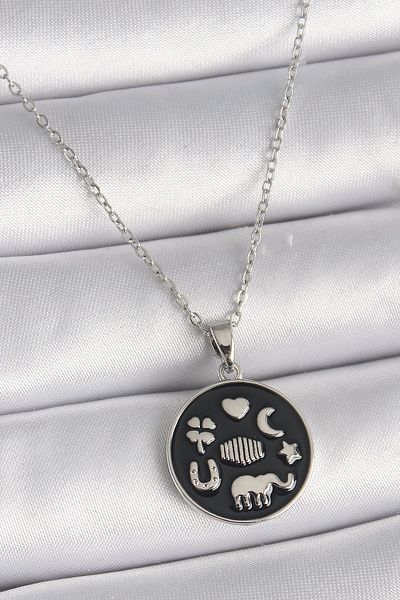 Store 316L Steel Silver Color Black Color Luck Necklace