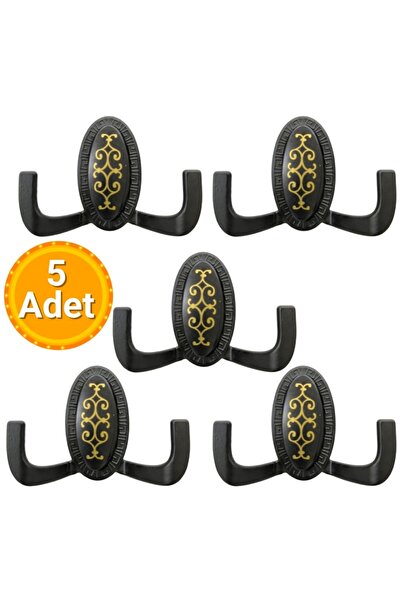 5 Adet Metal Vestiyer Askılığı - Mat Siyah, Desenli, Dayanıklı, Elbise ve Mobilya Askılığı