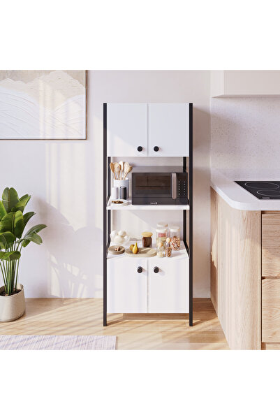 ygdecor Mutfak Standı Kapaklı 4 Raflı Mikrodalga Fırın Rafı Çok Amaçlı Dolap ...