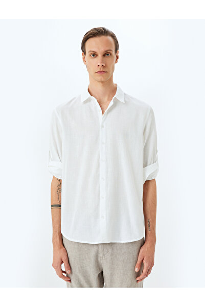 Koton Μακρυμάνικο βαμβακερό κανονικό πουκάμισο με λεπτομέρεια στο μανίκι