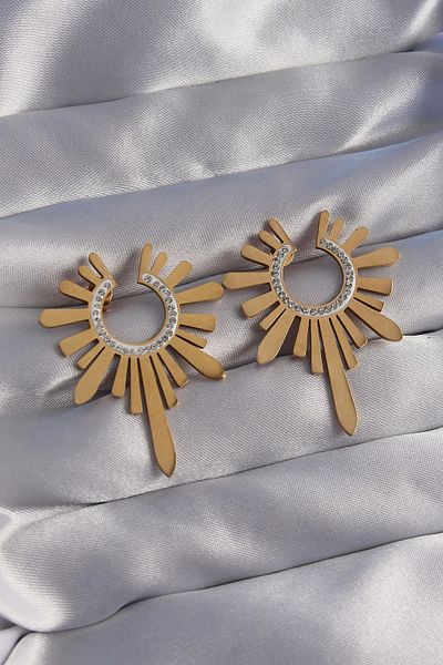 Clariss 316L Steel Gold Color Zircon Stone Sun Figured Earrings