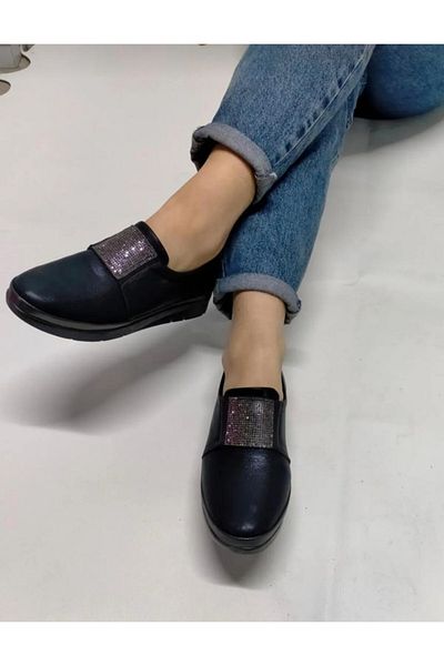 BRGL Women's Orthopedic Stone Detailed Soft Leather Daily Casual Shoes
