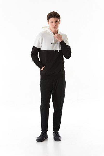 Fulla Moda Renk Bloklu Yazı Kabartmalı Kapüşonlu Sweatshirt