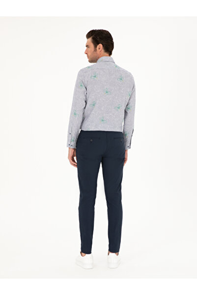 Cacharel Lacivert Slim Fit Beli Bağcıklı Kanvas Pantolon 50284664-VR033
