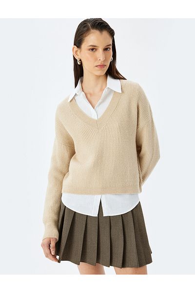 Koton Long Sleeve V-Neck Knitwear Sweater