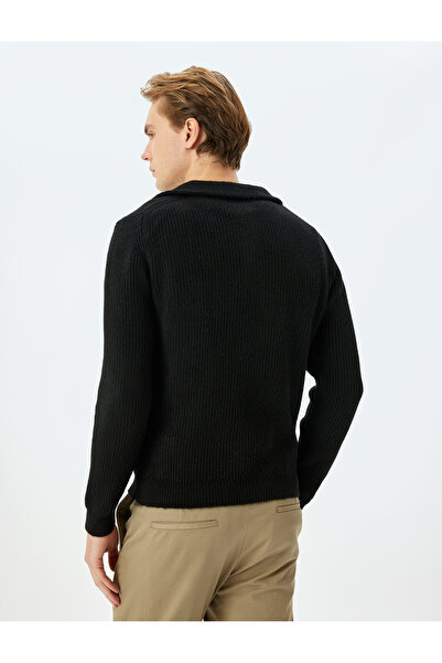 Koton Langärmliger Basic-Winterstrickpullover mit halbem Reißverschluss