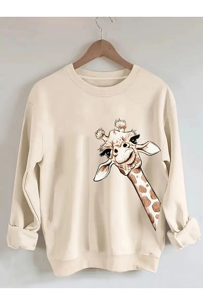 AEMİ Φούτερ Unisex Giraffe Printed Crew Neck Oversize