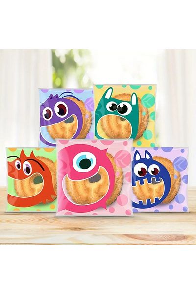 PABALAS 10 Pieces Big Mouth Animal Pattern-Designed Self-Adhesive, Candy & Cookie Bags