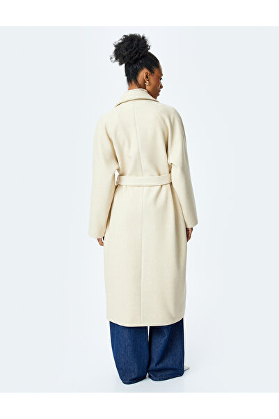 Koton Extra dlouhý kešu kabát s detailem pásku a kapsami