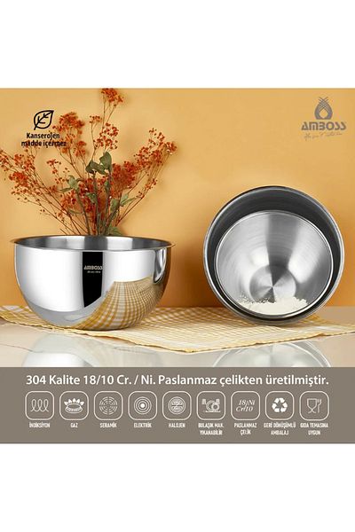 Amboss Satin Stainless Steel 3 Piece Mixing Bowl - Multi-purpose Bowl SeT