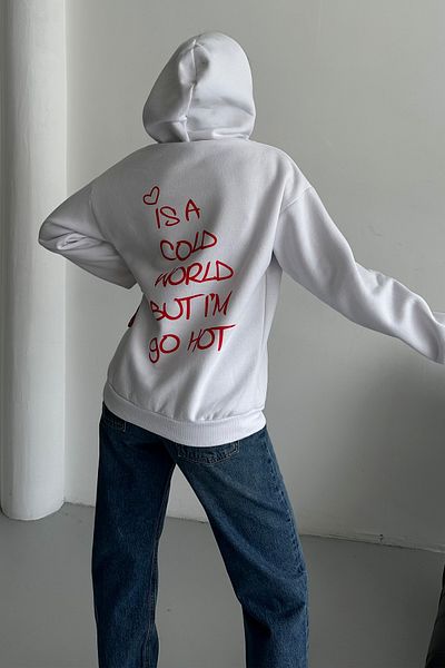 MODAGEN Unisex Φούτερ με λευκή κουκούλα Isa Cold Back Printed Oversize