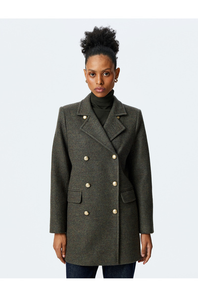 Koton Buttoned Long Double Breasted Coat with Pockets