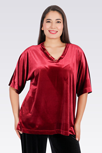 TOLGA SARAÇOĞLU 10908 BURGUNDIJA UDOBNA, STILSKA BLUZA OD VELURA