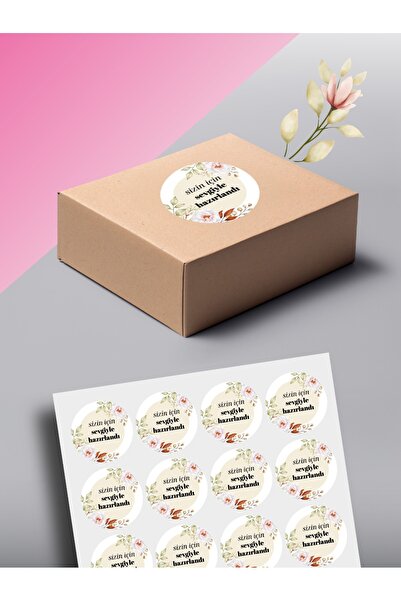 Yuvarlak,4 cm Çapında,Çiçek Desenli Ürün Paketleme Etiketi,Teşekkür Etiketi,Sticker 100 Adet