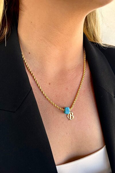 Trendy Butik B Harfli Altın Renk Burgu Zincirli Murano Cam Boncuklu Kişiye Öz...