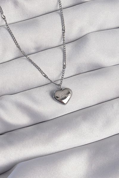 Clariss 316L Steel Silver Color Heart Model Love Necklace