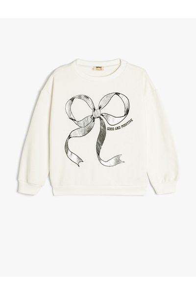 Koton Bow Printed Long Sleeve Crew Neck Oversize Sweatshirt