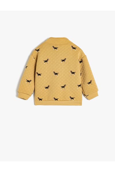 Koton Dog Print Long Sleeve Quilted Sweatshirt with Half Zipper Detail