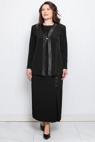 SUBU TASARIM Plus Size Black Hijab Evening Dress - Crepe Skirt, Blouse and Jacket Set Tbs2122