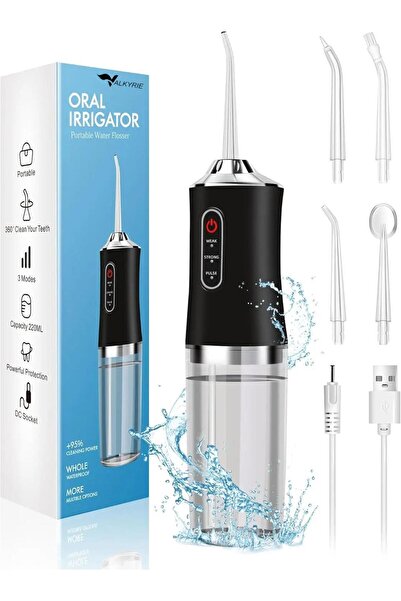 valkyrie Şarj Edilebilir 4 Başlıklı Taşınabilir Diş Protez Bakım Ve Ağız Duşu Yüksek Kapasite Siyah