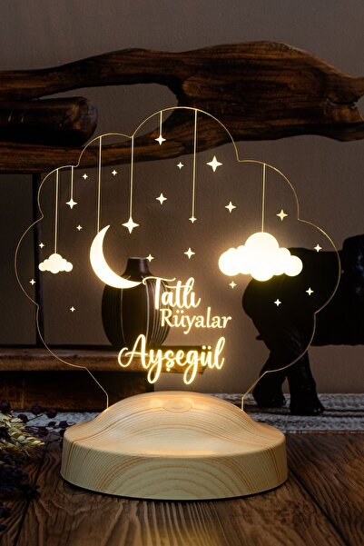 SEVGİLAMBASI Çocuk Odası Bulutlu Gece Lambası, Isimli Bebek Hediyesi Led Lamba, Çocuk Odası Dekoru