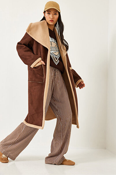 Bianco Lucci Women's Double Bag Pocket Inside Suede Coat 60261201